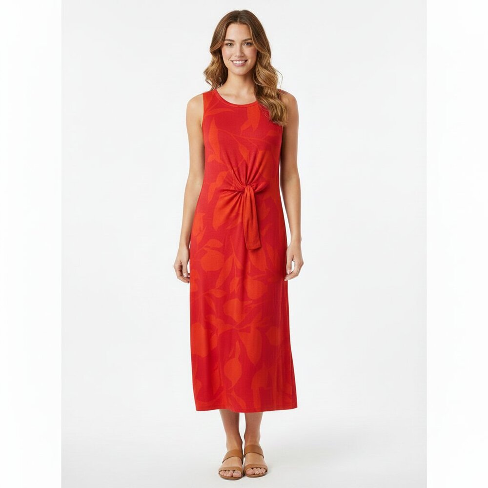 NWT Liz‎ Claiborne Womens Red Floral Tie Waist Sleeveless Maxi Dress Size Medium